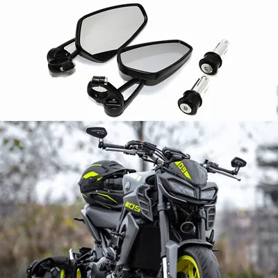 Motorcycle 7/8  Handle Bar End Rearview Side Mirrors Black For Yamaha MT09 MT-09 • $29.15