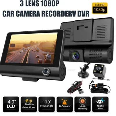 4 Inch 1080P 3 Lens Dash Cam Car DVR Recorder Front Inside Rear Camera G-sensor • $23.66