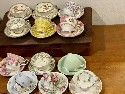 Lot 12 Vintage Mismatched Teacups Cups & Saucer Tea Party ALL ENGLAND Mad Hatter • $199