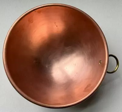 Vintage Copper Round Bottom Mixing Bowl 8  Top 4  High Rolled Edge Loop Handle • $29.99