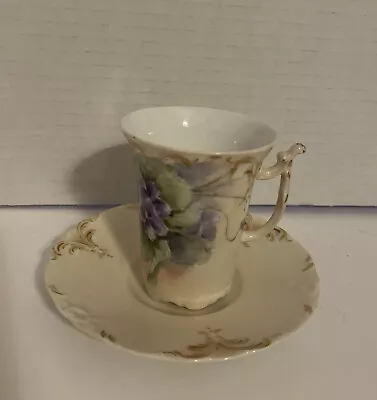 J. P. L. Limoges Demitasse Tea Cup & Saucer Vintage Floral Design France • $18