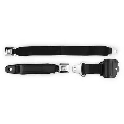 RetroBelt Black Pushbutton Retractable Lap Seat Belt - Bench Seat With Hardware • $64.99