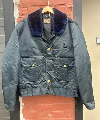 Vintage 60s 70s Tuffy Jac Jacket Mens M Navy Police Bomber Flight Coat Puffer • $49.99