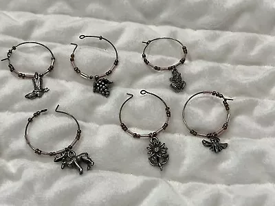 8 Pc Wine Glass Charm Set Sunflower Moose Lighthouse Grog And More • $5