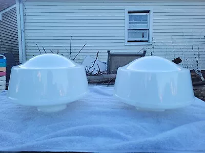 PAIR Antique Art Deco Pendant Light Fixture Milk Glass Shade School House 1930's • $175