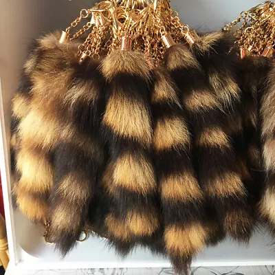 2pcs/5pcs/10pcs Real Natural American Raccoon Fur Tail Keyring Bag Purse Pendant • $6.98