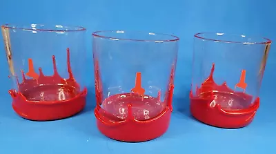 Makers Mark Bourbon Whiskey Red Dipped Glasses Barware Low Tumblers Lot 3 • $26.95
