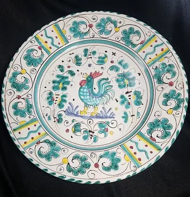 PV Peasant Valley Italian Pottery Green Rooster Salad Plate 8 1/2   EC • $15