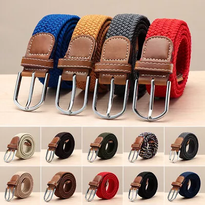 £6.17 • Buy Unisex Elasticated Fabric Woven Braided Stretch Belt Leather Buckle Waistband.