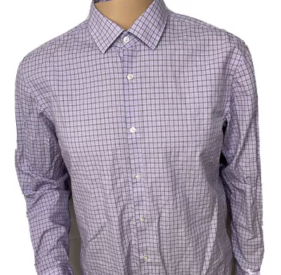 $25.99 • Buy Hugo Boss Sharp Fit Shirt Gingham Plaid Light Purple Long Sleeve Men 16.5 34/35 