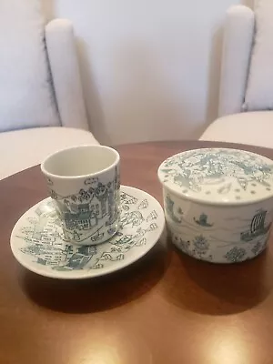 Vintage Nymolle Denmark Pottery 3 Pieces Cup Saucer And Trinket Dish Numbered.  • $29.99