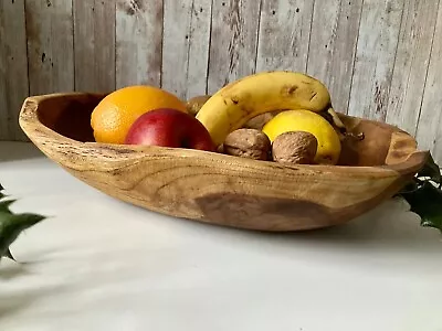 Oblong Wooden Bowl Fruit Sweets Nuts Oval Pot Pourri Dish Handcarved 35cm  • £26.99