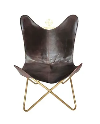 Folding Genuine Leather Brown Buff Vintage Butterfly Comfortable Arm Chair • $266.31