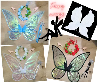 Girls 3 Pcs Fairy Wings Costume Set Fancy Dress Up Elfs Princess Kids Party Book • £12.99