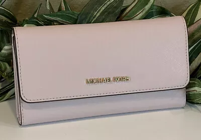 Michael Kors Jet Set Travel Large Trifold Wallet Clutch Mk Pink Blush Leather • $69.99