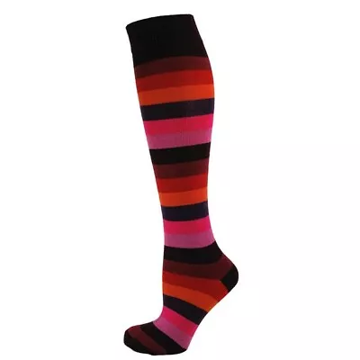 Ladies Striped Stripey Knee High Socks Cotton Colour Size 4-8 • £3.95