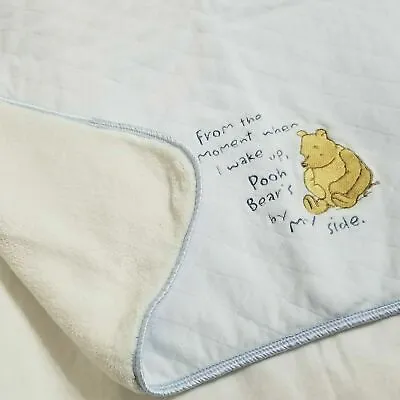 Classic Winnie The Pooh Baby Blanket Blue Quilted Plush 26 X 30  Pooh By My Side • $24.99