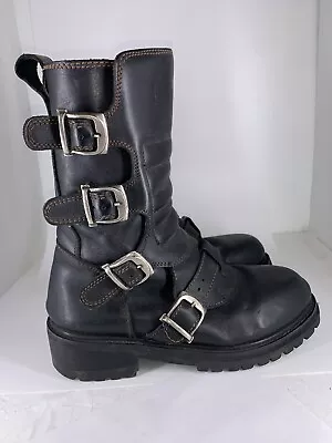 Vintage GBX Black Leather Motorcycle Boots Side Zip Size 9M Gothic • $89.99
