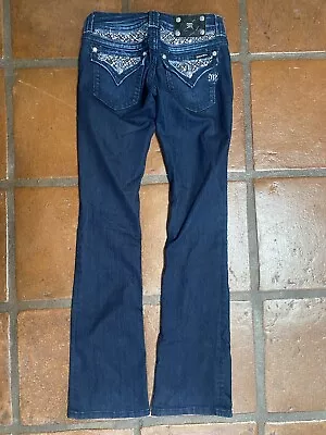 Miss Me Signature Boot Women’s Dark Denim Jeans Size 27 33” Inseam Sequins Flap • $28