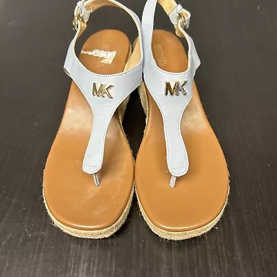 Michael Kors Platform Espadrille Wedge Sandals Blue Sz 8 Laney Thong NEW Resort • $44.99