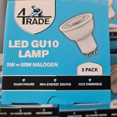 10 X 4TRADE GU10 LED SPOTLIGHT BULBS WARM WHITE 2700K 5W EQV TO 50W 25000 HR • £10.95