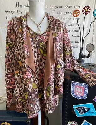 G By Giuliana Mocha Leopard Sweater Knit Reversible Cardigan L New • $18.95