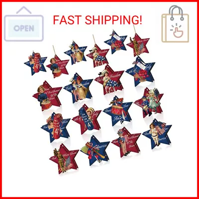 Panelee 24 Pcs Vintage 4th Of July Ornaments For Tree Wooden Patriotic Ornaments • $14.10