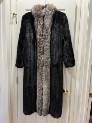 Black Mink Coat With Silver Fox Trim • $700