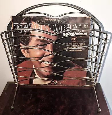 Vtg Mid Century Modern Brass Vinyl Album Magazine Rack Holder Hollywood Regency • $39.99