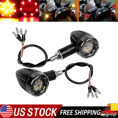 2x Mini Motorcycle LED Bullet Turn Signal Brake Tail Light Blinker Amber + Red • $9.98