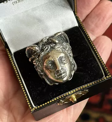 Rare Detailed Vintage Art Nouveau Huge Sterling Classical Head Ring Heavy Sz 8.5 • $89.99