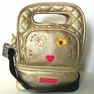 Betsey Johnson GOLD Robot Insulated Lunch Snack Tote Top Handle Shoulder Bag • $29.99