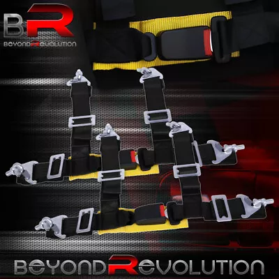4 Point Black Safety Seatbelt Harness 2  Wide Gold Strap Pair Adjustable Set • $36.99