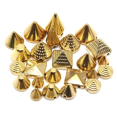 100 Assorted Golden Metallic Acrylic Rock Punk Spike Taper Stud Beads • $2.96