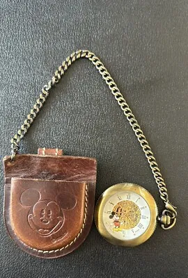 Disney Mens Vintage Mickey Mouse Pocket Watch (Mickey Leather) Bronze • $138