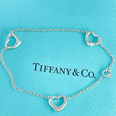 Tiffany&Co. Triple 3 Open Heart Bracelet Elsa Peretti Sterling Silver925 W/Pouch • $155.98