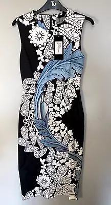 Preen By Thornton Bregazzi Black White & Blue Fitted Midi Pencil Dress M BN UK 8 • $62.22