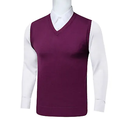 Mens Plain Knitted Casual Gilet Sleeveless V Neck Jumper Vest Sweater Top Tank • $20.99