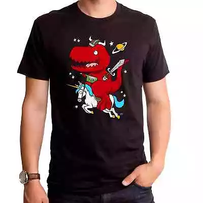 Dino Fantasy Men's T-Shirt - T-Rex Riding A Unicorn • $21.95