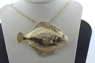 $949.99 • Buy 14K Yellow Gold Textured Summer Flounder Fluke Fish Charm Pendant