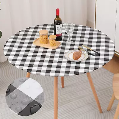Round Fitted Tablecloth With Elastic Edge 100% Waterproof Oil Proof Plastic Tab • $14.11