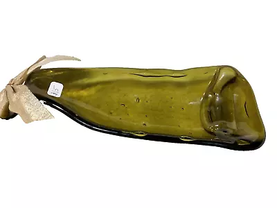 Yellowish Glass Bottle Flattened Melted Spoon Rest / Key Coin Tray • $15