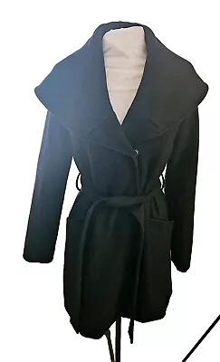 Merona Women's Black Wool Blend Belted Coat Wool Trench Coat Jacket~M Versatile  • $25