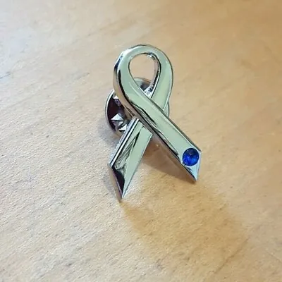 Cancer Remembrance Ribbon Pin Badge With Blue Gem. A009 • £1.49