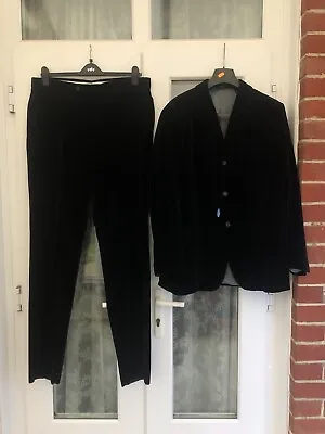 New Black Velvet Suit Italian Designer Suit Jacket & Trousers Cashmere Blend • £125