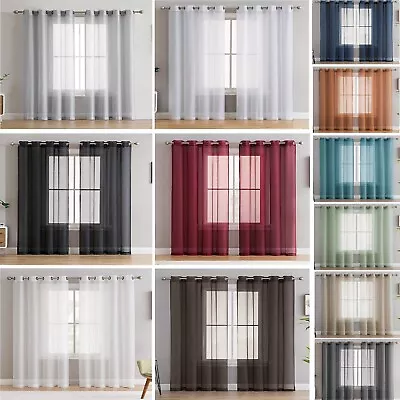 £8.95 • Buy Pair Of  Voile Net Panels EYELET / RING TOP  Curtains + Free Tie Backs