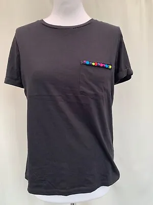 T-Shirt TU Size 12 Black Cotton Blend Short Sleeves Round Neck Womens • £7.99