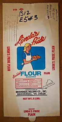 Vintage Sack Paper Bags -LINDA'S PRIDE FLOUR BROOKNEAL MILLING BROOKNEAL VA 89 • $15