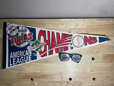 Vintage 1991 Minnesota Twins American League Champions Pennant W/ Pin Glasses • $20