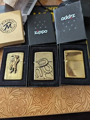 Lot Of 3 - Vintage Zippo Lighters MARLBORO BRONCO HORSE Shoe Brass • $99.99